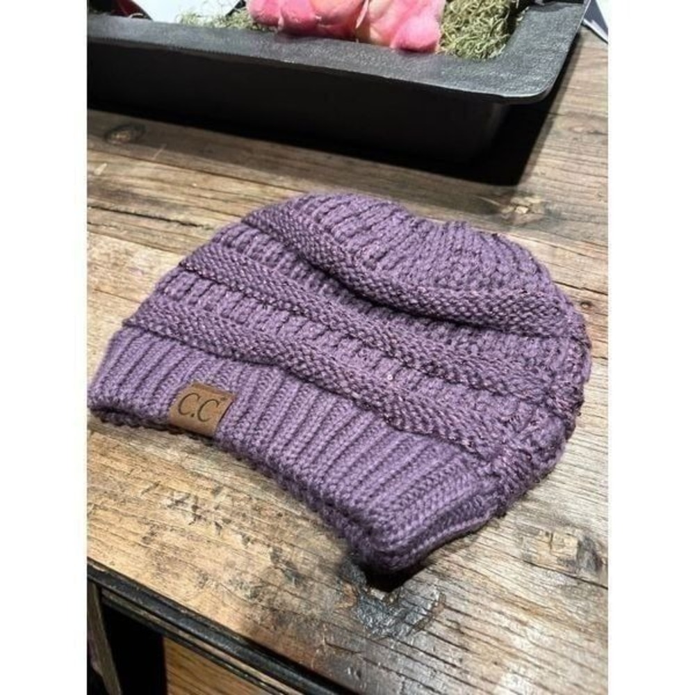 C.C. Brand Thick Ribbed Twist Knit Dome Ski Cap Winter Hat‎ purple Women One Sz